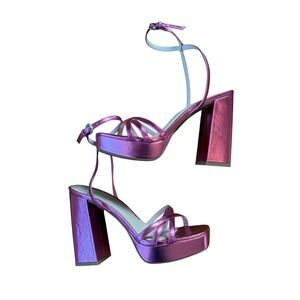 BP Tavey Metallic Pink Platform Block Heels Square Toe Strappy 8.5 Barbie Glam